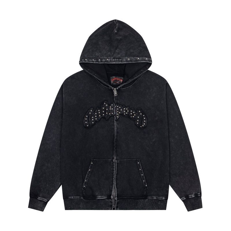 Godspeed Black Washed Rivet Bat Zip Up Hoodie OKZY20261261