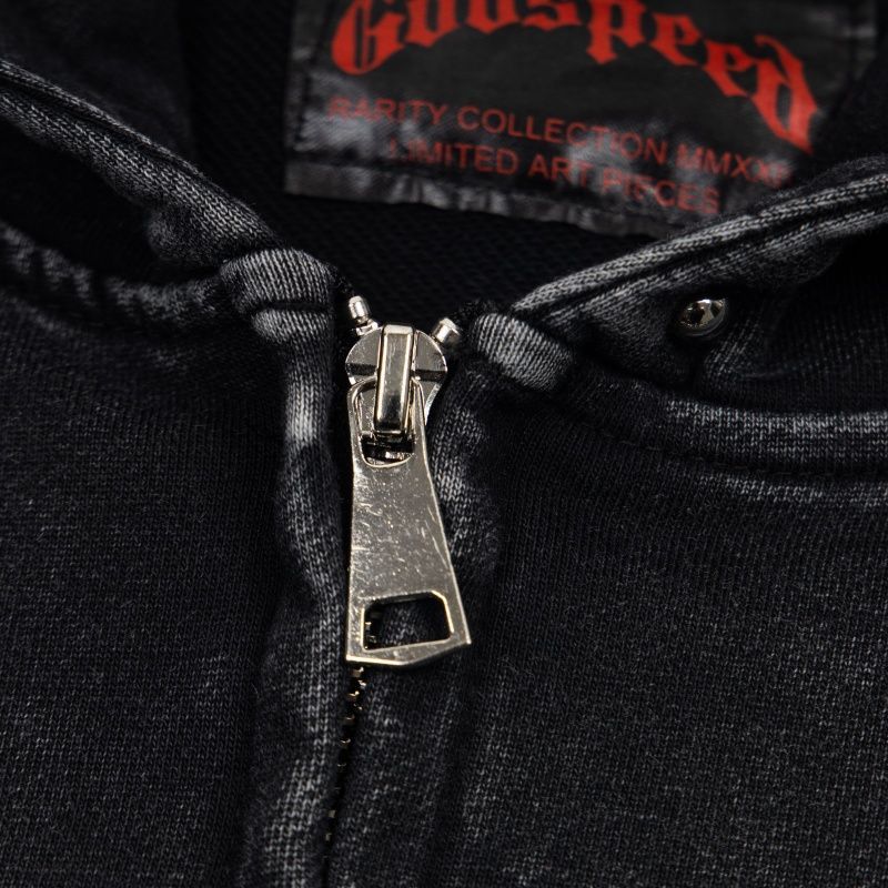 Godspeed Black Washed Rivet Bat Zip Up Hoodie OKZY20261261