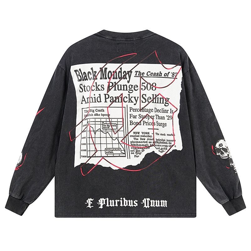 Godspeed Black Washed Skeleton Reading Newspaper Long Sleeve Tee OKZY20261266