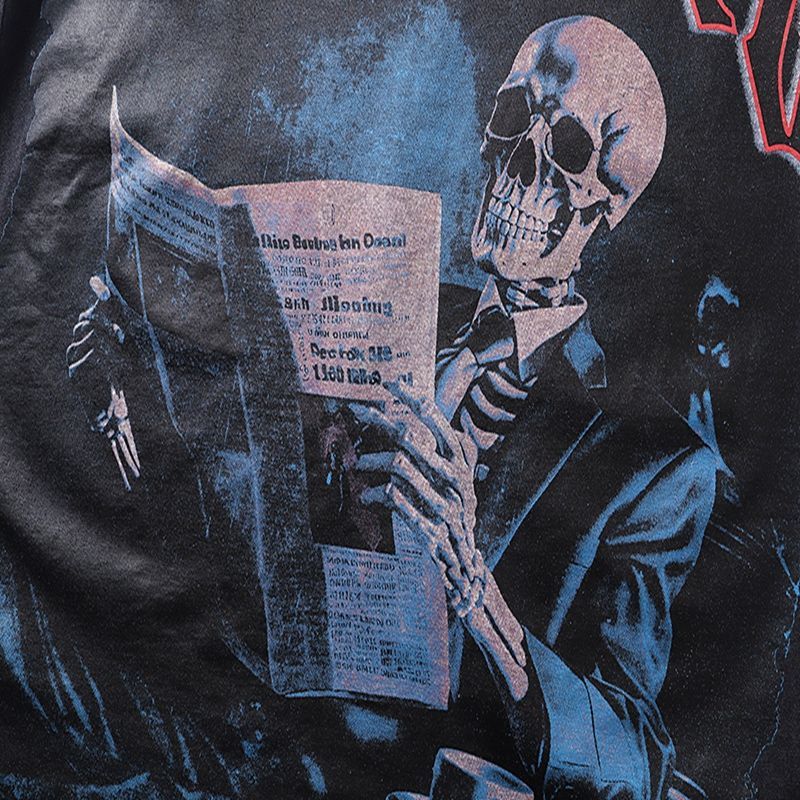 Godspeed Black Washed Skeleton Reading Newspaper Long Sleeve Tee OKZY20261266