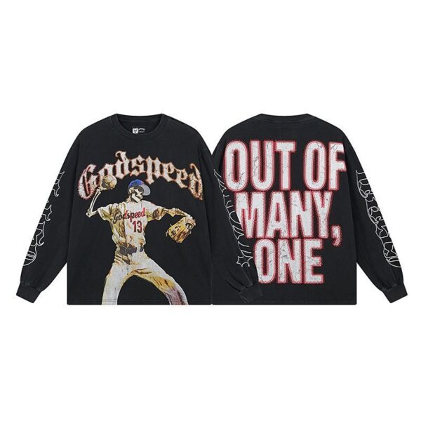 Godspeed Black Skeleton Baseball Pitcher Long Sleeve Tee OKZY20261267