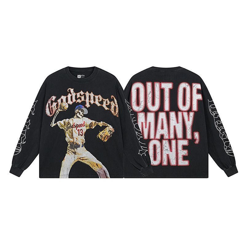 Godspeed Black Skeleton Baseball Pitcher Long Sleeve Tee OKZY20261267