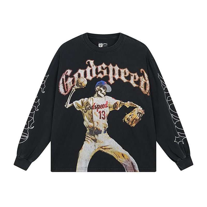 Godspeed Black Skeleton Baseball Pitcher Long Sleeve Tee OKZY20261267