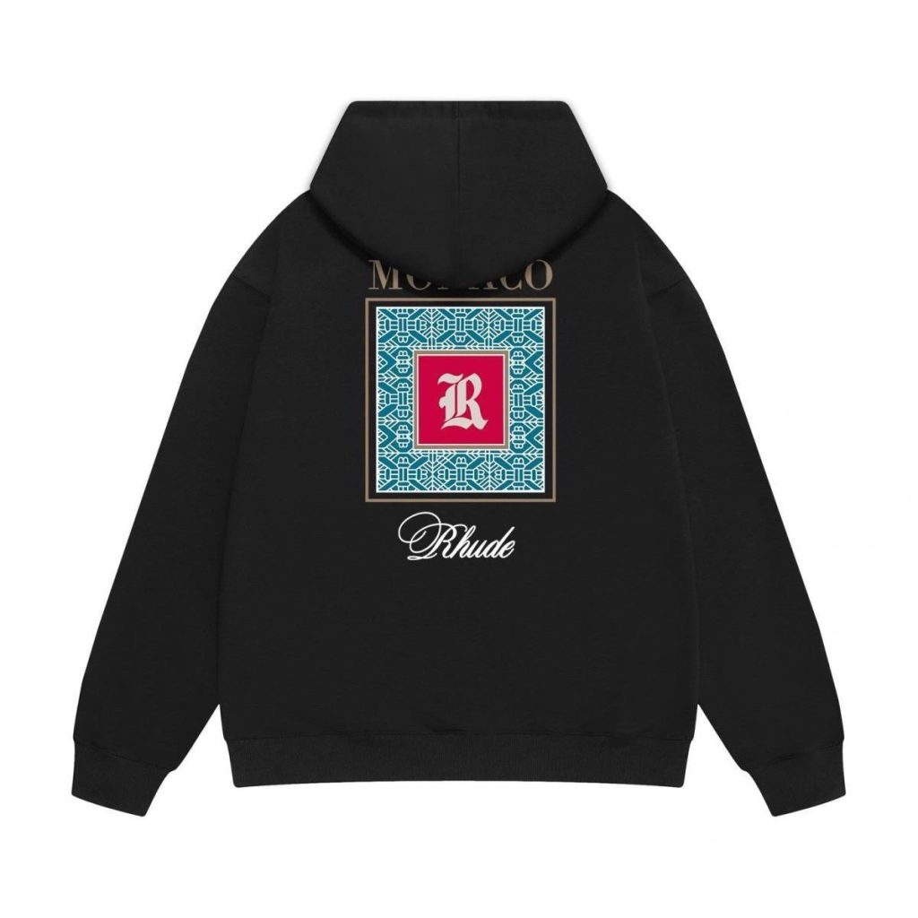 Rhude Black Monaco Square Pattern Hoodie OKZY20261275