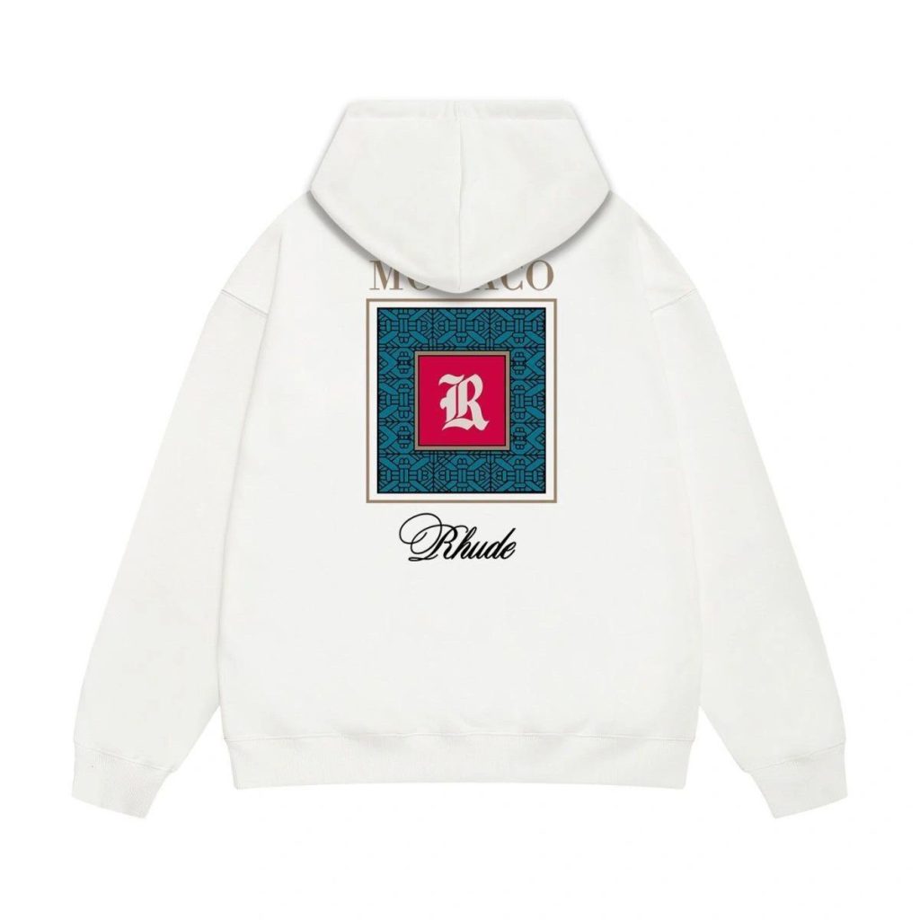 Rhude White Monaco Square Pattern Hoodie OKZY20261276