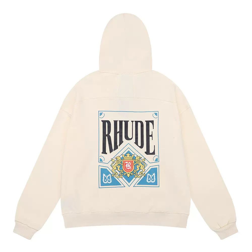 Rhude Cream Blue Lion Crest Back Print Hoodie OKZY20261278