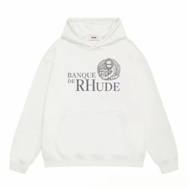 Rhude White Banque De Rhude Front Print Hoodie OKZY20261287