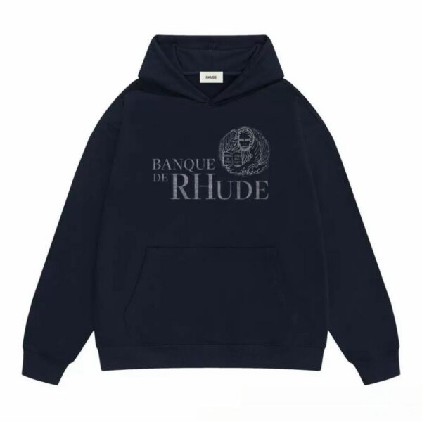 Rhude Navy Banque De Rhude Front Print Hoodie OKZY20261288