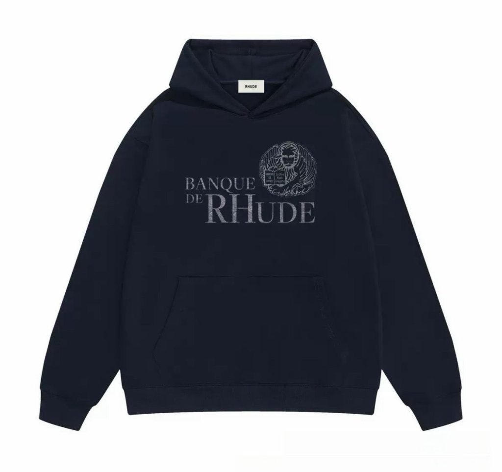 Rhude Navy Banque De Rhude Front Print Hoodie OKZY20261288