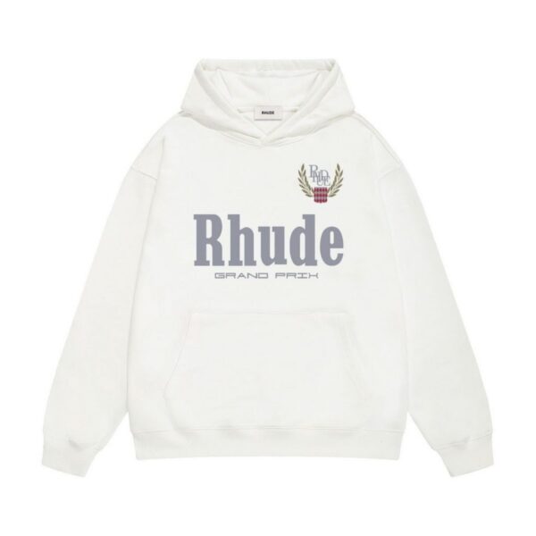 Rhude White Grand Prix Laurel Logo Hoodie OKZY20261290