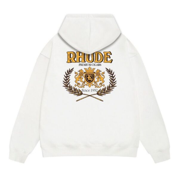 Rhude White Premium Cigars Crest Back Print Hoodie OKZY20261291