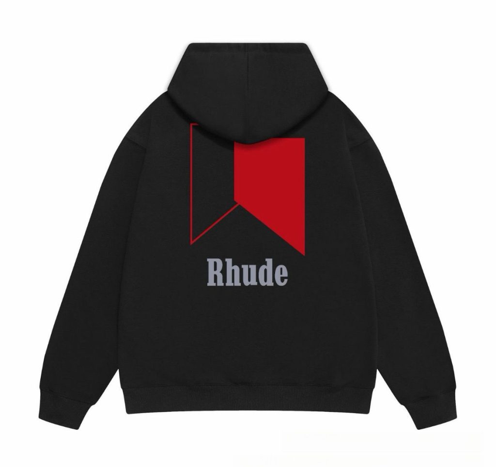 Rhude Black Red Geometric Back Print Hoodie OKZY20261293