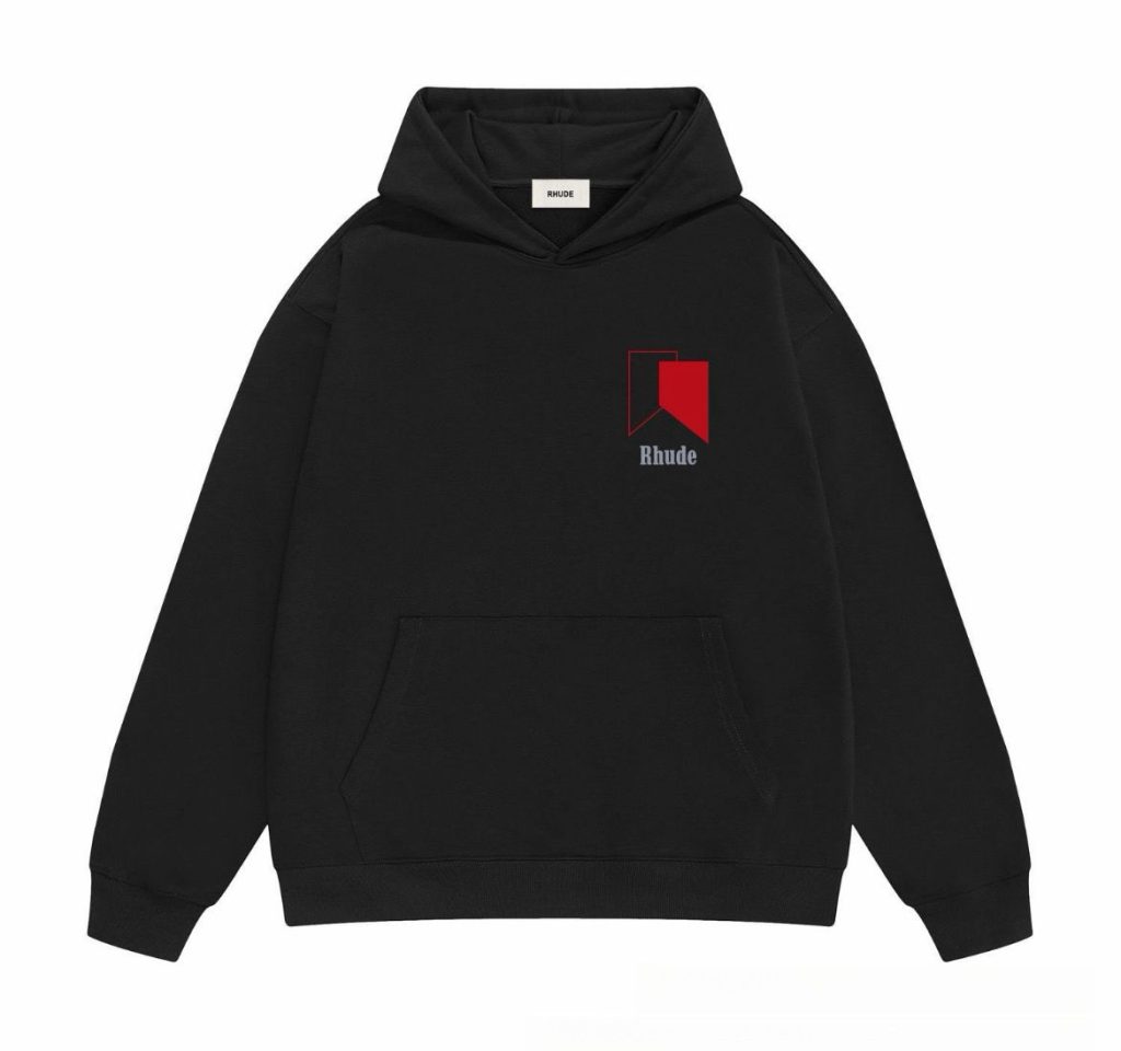 Rhude Black Red Geometric Back Print Hoodie OKZY20261293