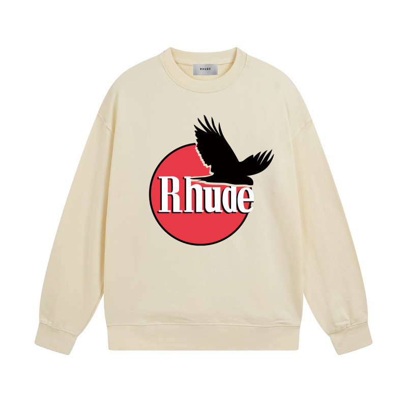Rhude Cream Eagle Red Circle Print Crewneck Sweatshirt OKZY20261298
