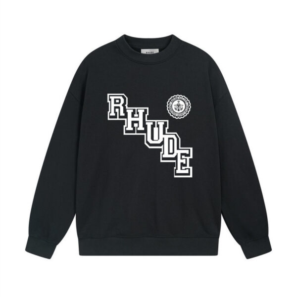 Rhude Black Varsity Letter Crest Crewneck Sweatshirt OKZY20261299