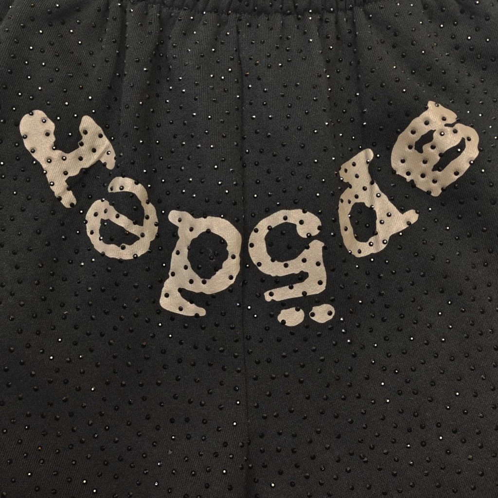 Sp5der Black Rhinestone Logo Sweatpants OKZY2026129