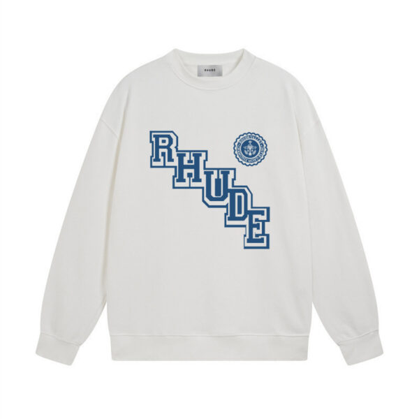 Rhude White Varsity Letter Crest Crewneck Sweatshirt OKZY20261300