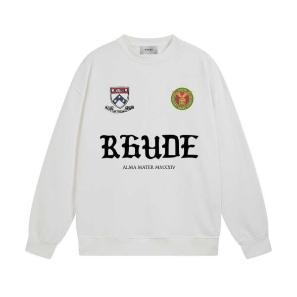Rhude White Alma Mater Crest Crewneck Sweatshirt OKZY20261308