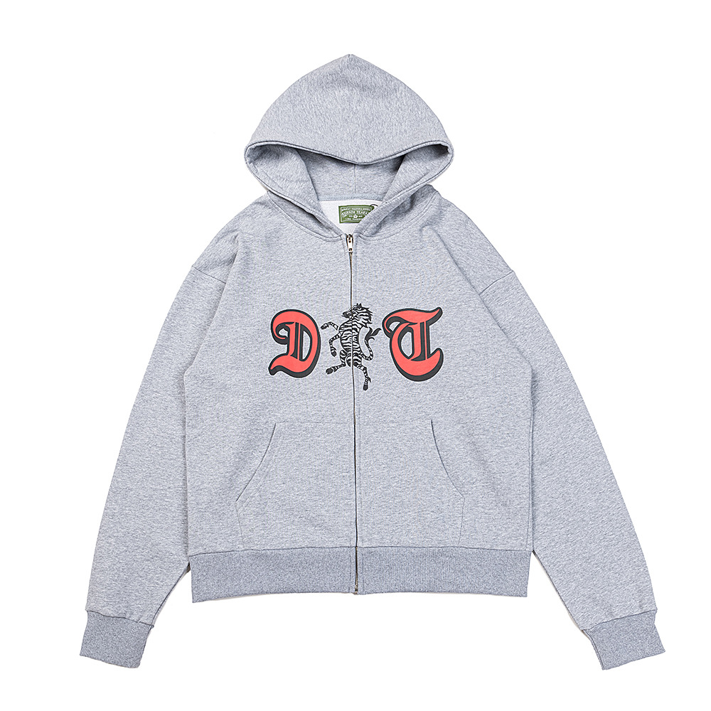 Denim Tears Grey D&T Zebra Print Zip Up Hoodie OKZY20261322