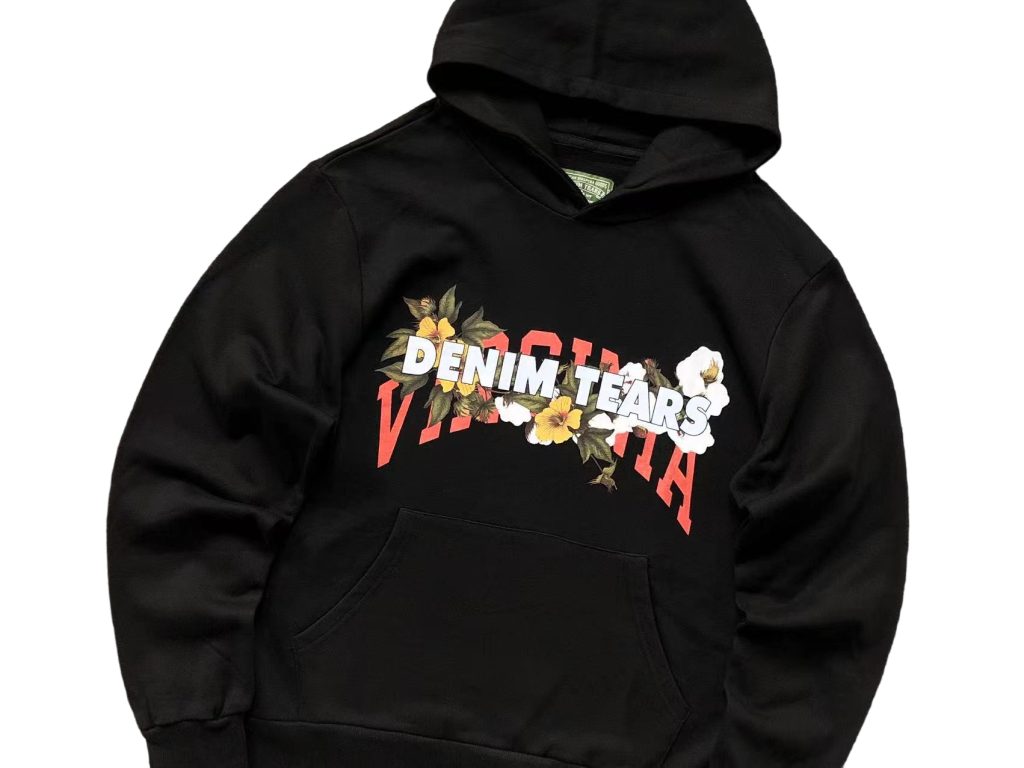 Denim Tears Black Virginia Floral Print Hoodie OKZY20261323