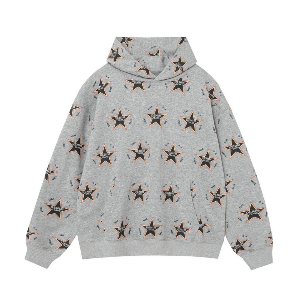 Denim Tears Grey All Over Star Print Hoodie OKZY20261327