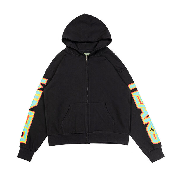 Denim Tears Black Sleeve Colorful Letter Zip Up Hoodie OKZY20261329
