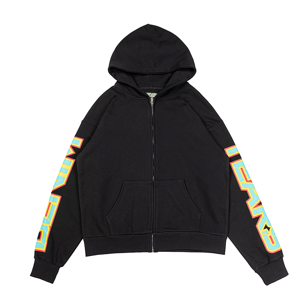 Denim Tears Black Sleeve Colorful Letter Zip Up Hoodie OKZY20261329