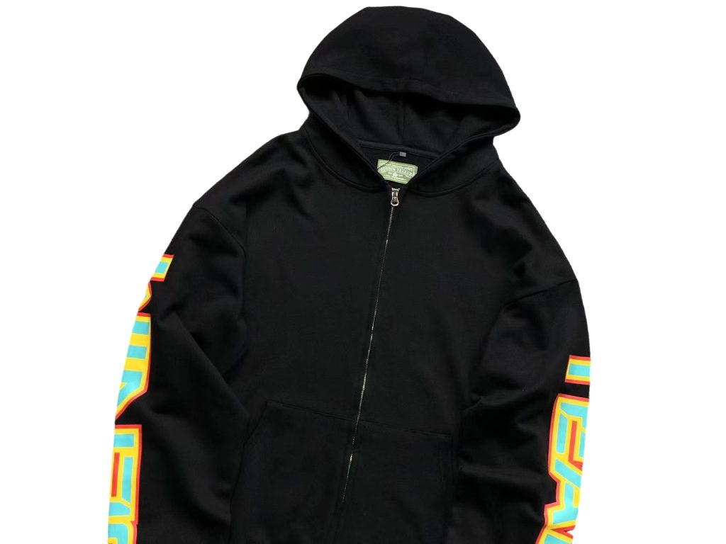 Denim Tears Black Sleeve Colorful Letter Zip Up Hoodie OKZY20261329