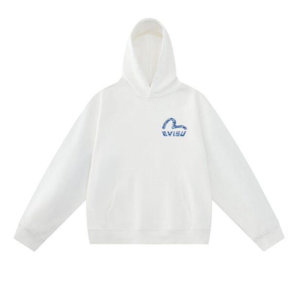 Evisu White Blue Pattern Seagull Logo Hoodie OKZY20261336