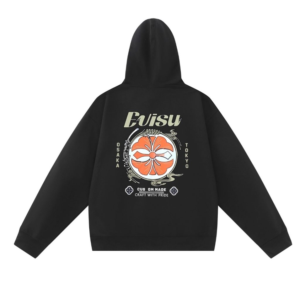 Evisu Black Back Flower Graphic Hoodie OKZY20261341