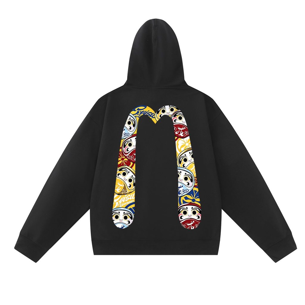 Evisu Black Evisu Flower Circle Logo Hoodie OKZY20261349