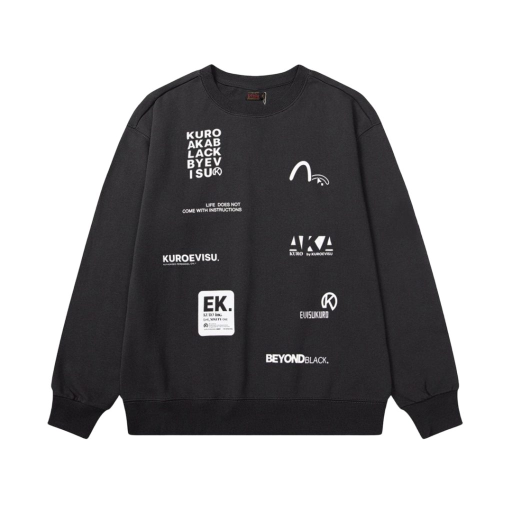 Evisu Black Multi Logo Print Crewneck Sweatshirt OKZY20261353