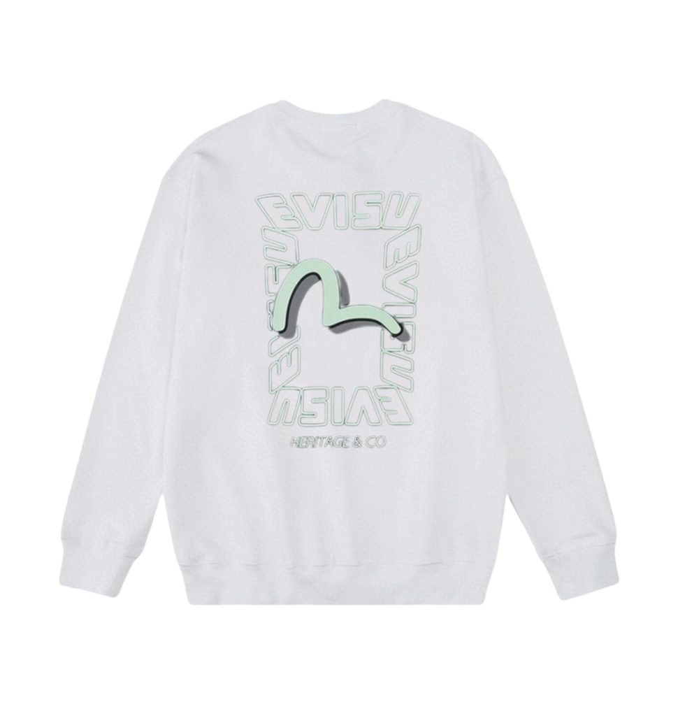 Evisu White Back Frame Seagull Graphic Crewneck Sweatshirt OKZY20261355