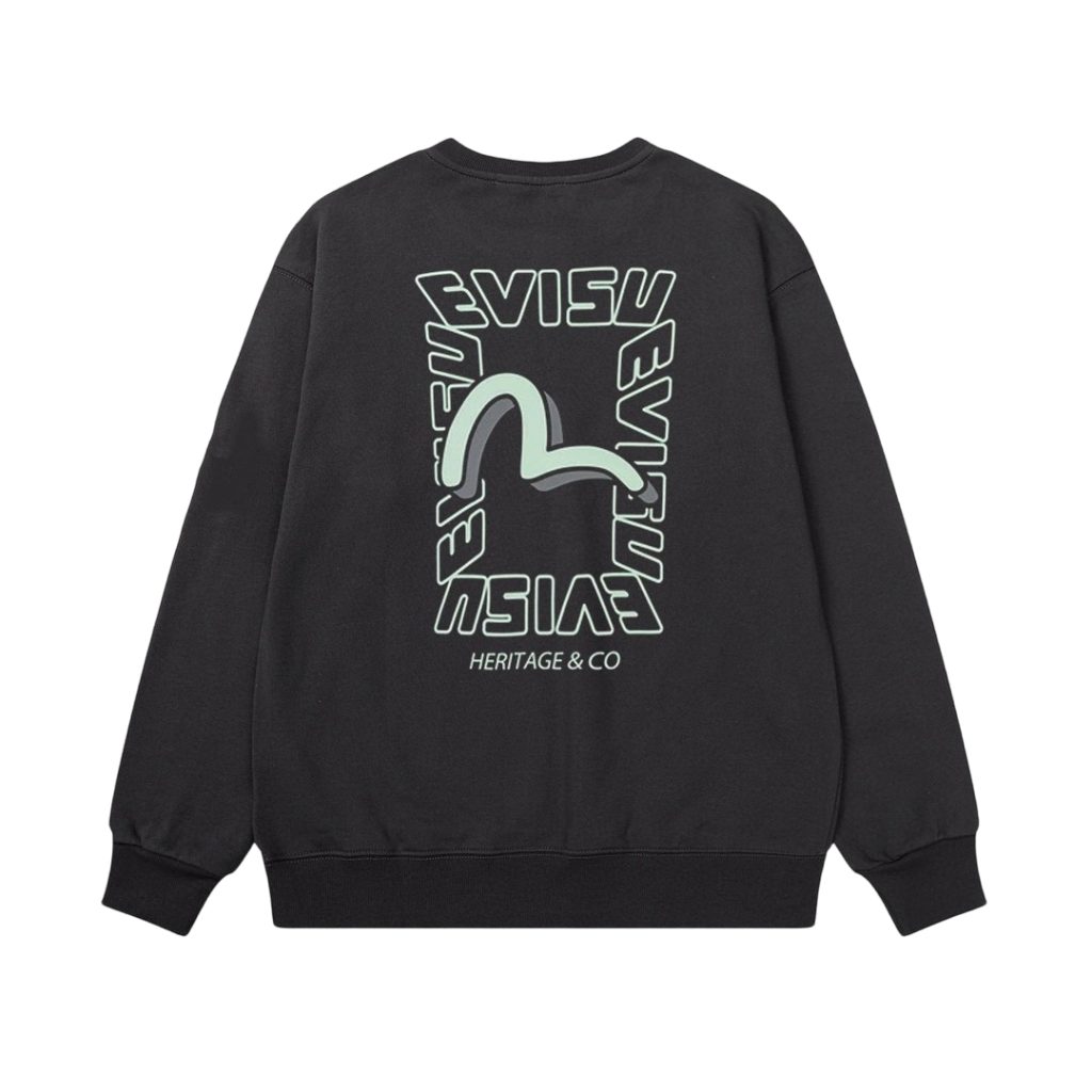 Evisu Black Back Frame Seagull Graphic Crewneck Sweatshirt OKZY20261356