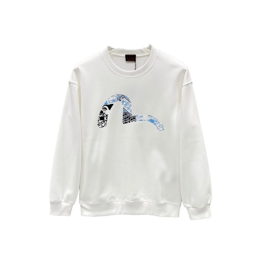 Evisu White Floral Pattern Seagull Crewneck Sweatshirt OKZY20261358
