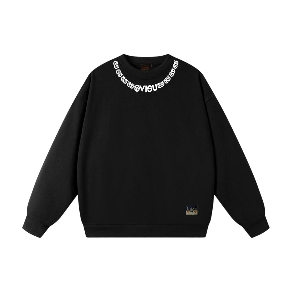Evisu Black Neck Chain Logo Crewneck Sweatshirt OKZY20261360