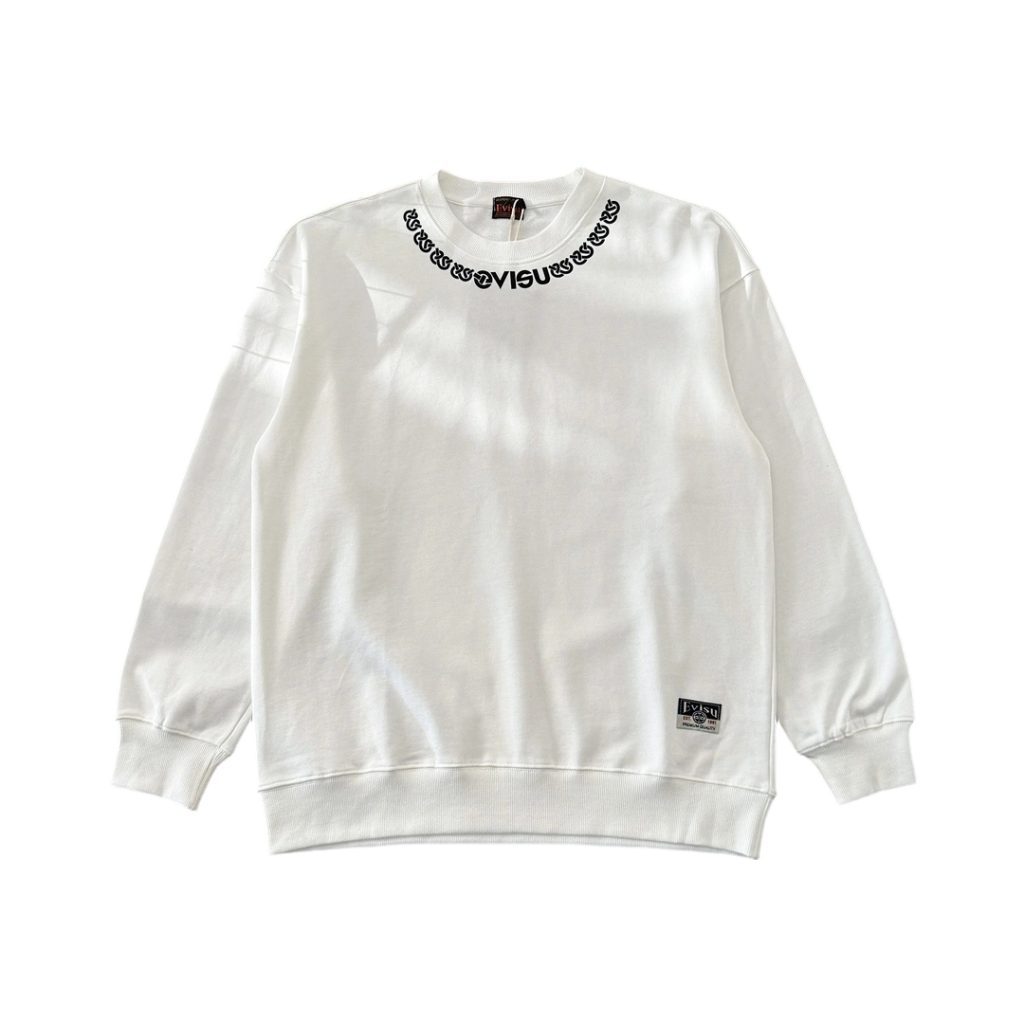 Evisu White Neck Chain Logo Crewneck Sweatshirt OKZY20261361