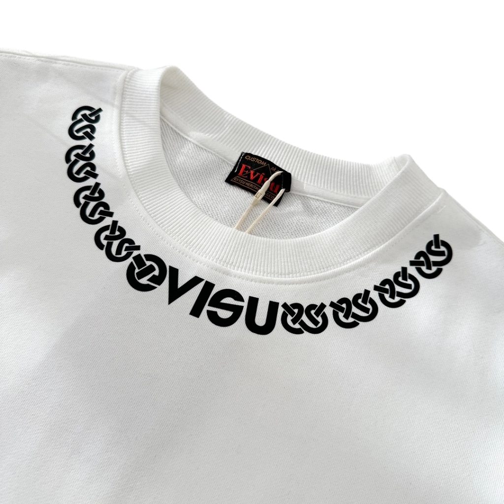 Evisu White Neck Chain Logo Crewneck Sweatshirt OKZY20261361