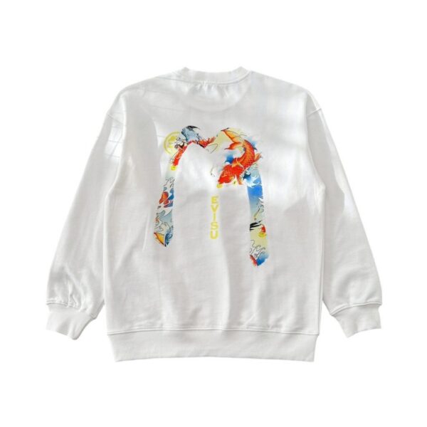 Evisu White Koi Fish Back Print Crewneck Sweatshirt OKZY20261362