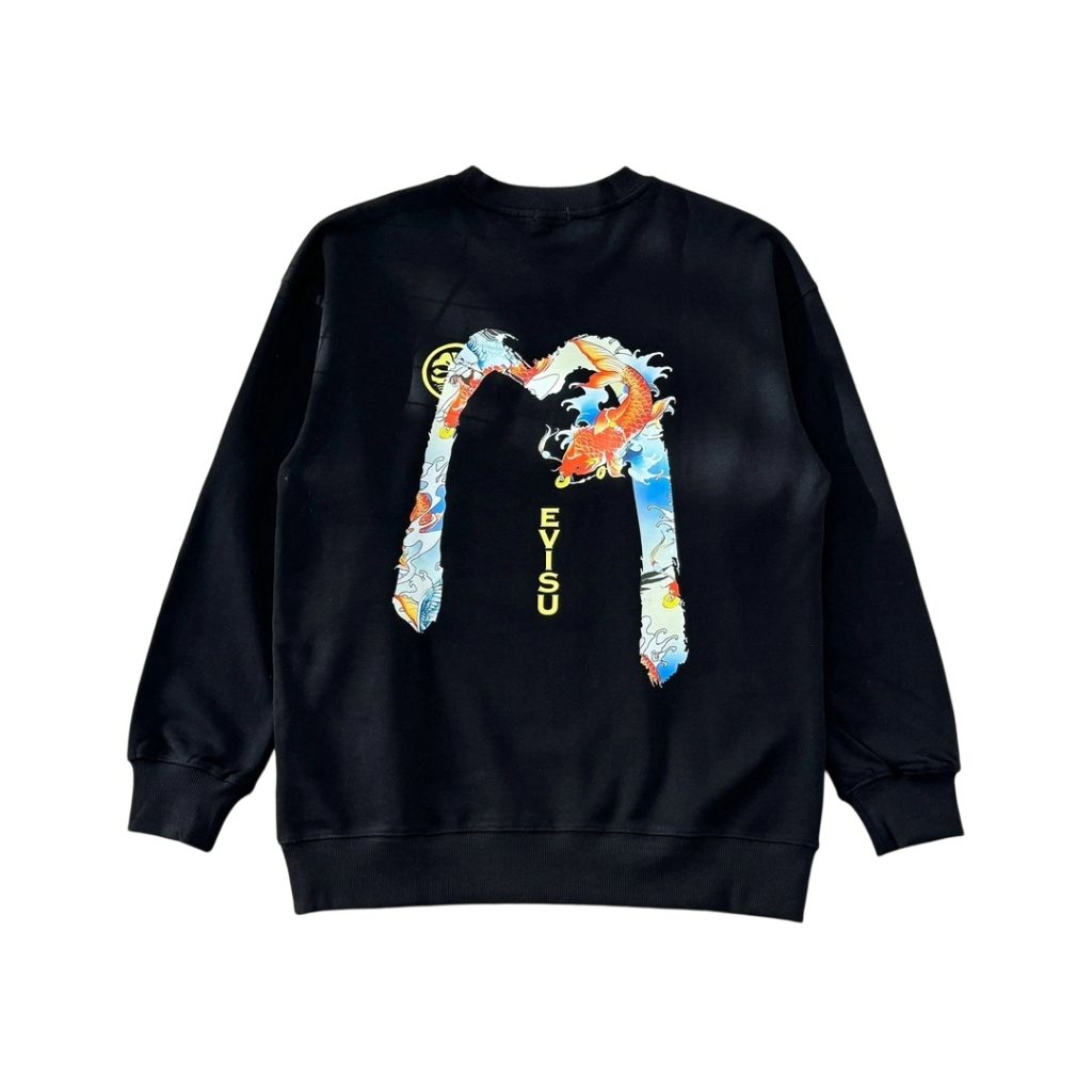 Evisu Black Koi Fish Big M Logo Crewneck Sweatshirt OKZY20261363