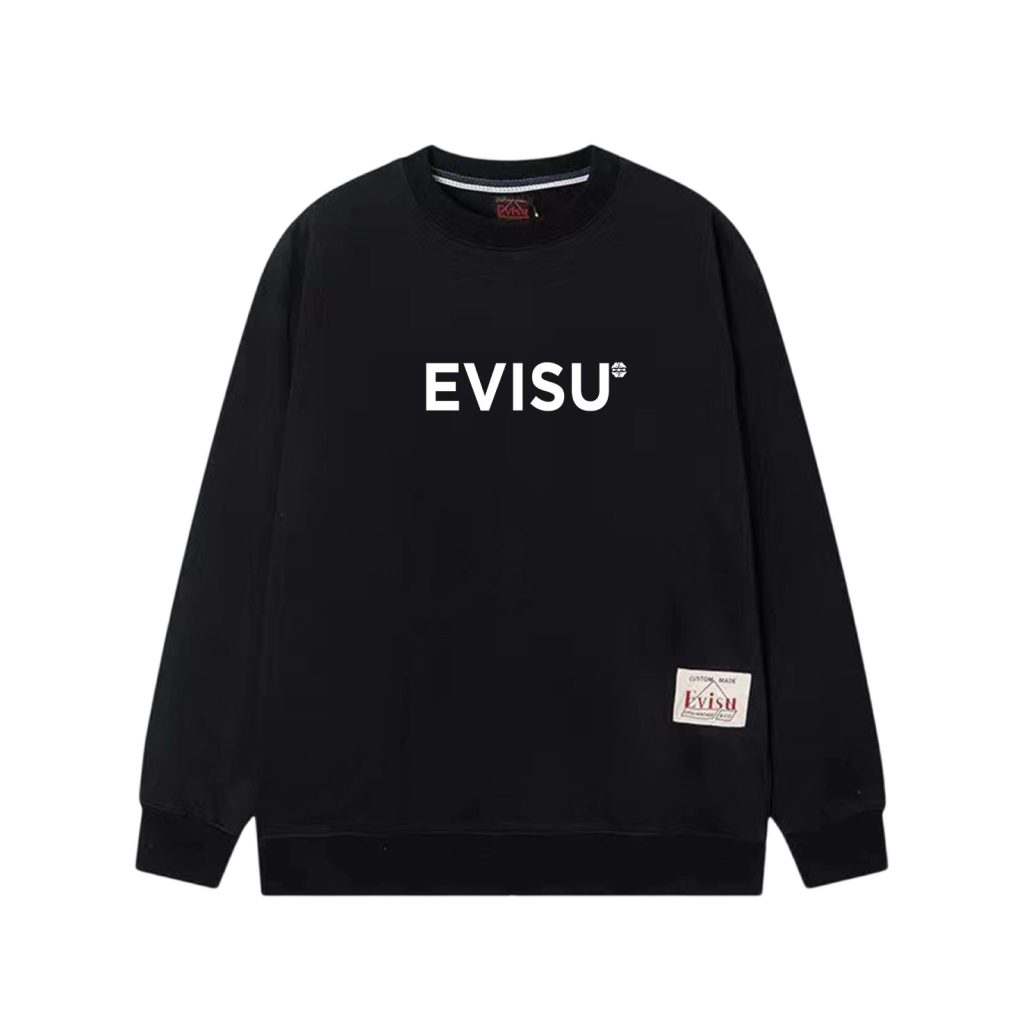 Evisu Black Front Logo Big M Back Print Crewneck Sweatshirt OKZY20261365
