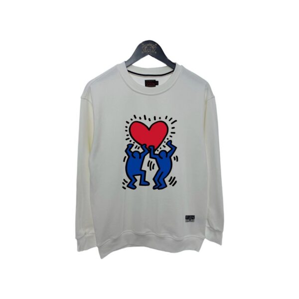 Evisu White Keith Haring Heart Figure Crewneck Sweatshirt OKZY20261368