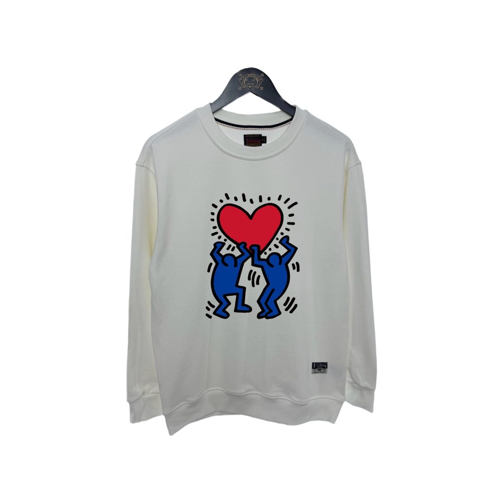 Evisu White Keith Haring Heart Figure Crewneck Sweatshirt OKZY20261368