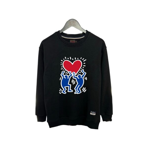 Evisu Black Keith Haring Heart Figure Crewneck Sweatshirt OKZY20261369