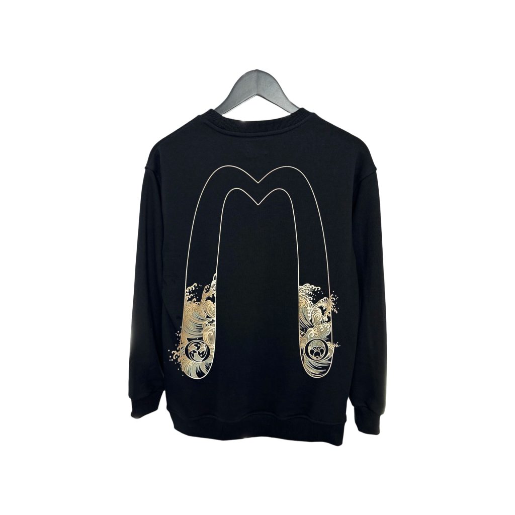 Evisu Black Gold Wave Big M Outline Crewneck Sweatshirt OKZY20261372