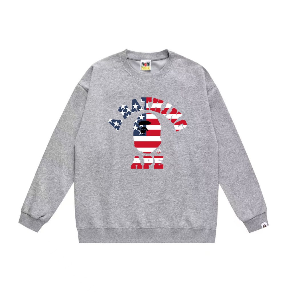 Bape Heather Grey USA Flag Ape Head Crewneck Sweatshirt OKZY20261386