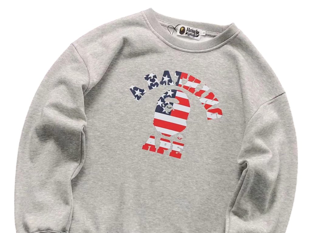 Bape Heather Grey USA Flag Ape Head Crewneck Sweatshirt OKZY20261386