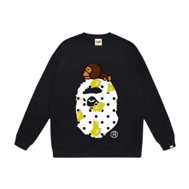 Bape Black Pear Print Baby Milo Ape Head Crewneck Sweatshirt OKZY20261388