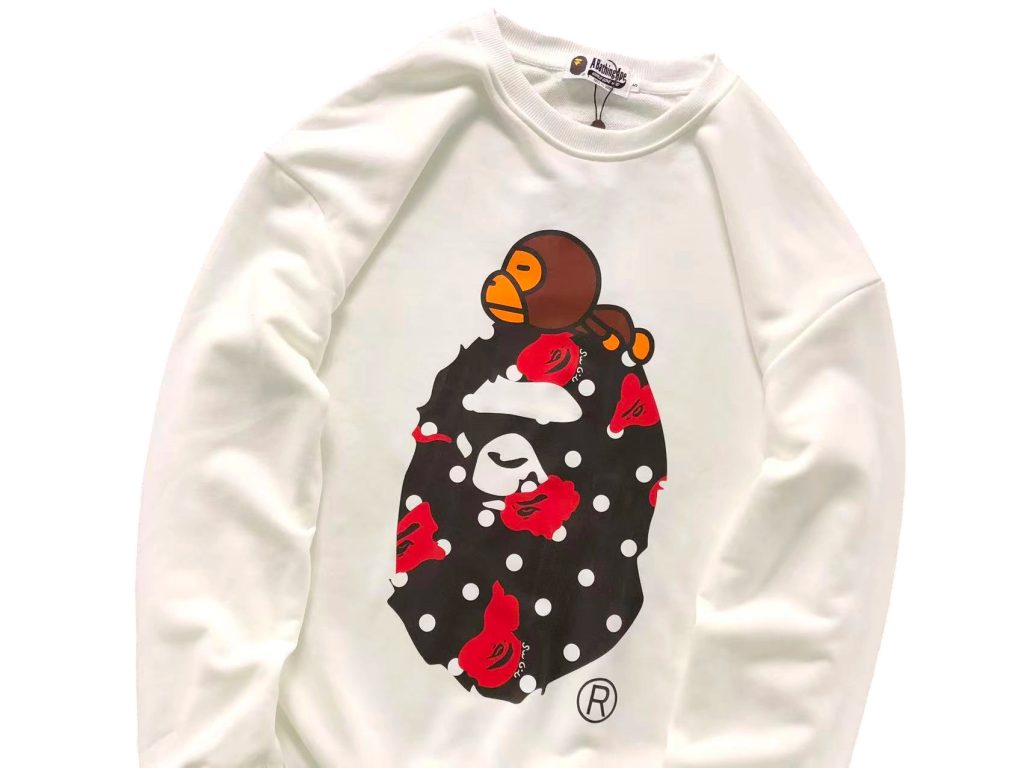 Bape White Rose Print Baby Milo Ape Head Crewneck Sweatshirt OKZY20261389