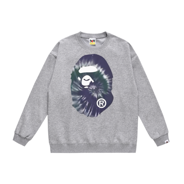 Bape Heather Grey Tie Dye Big Ape Head Crewneck Sweatshirt OKZY20261390
